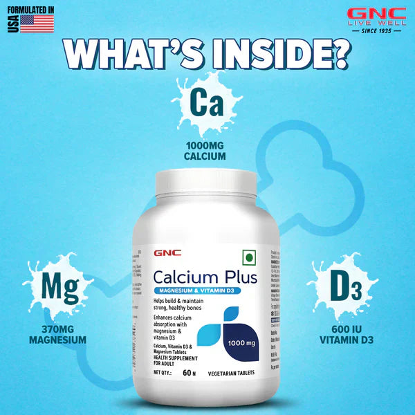 GNC Calcium Plus 1000 mg with Magnesium and Vitamin D3 - 60 Tablets