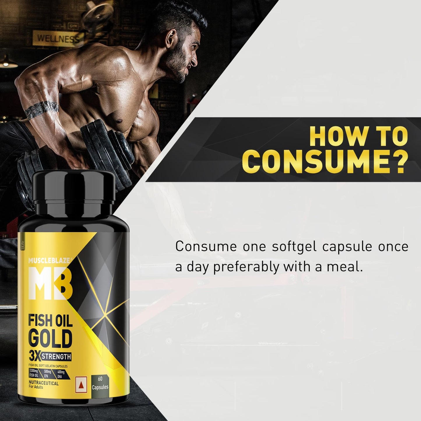 MuscleBlaze Fish Oil Gold 60 Capsules (with Higher Strength EPA & DHA )