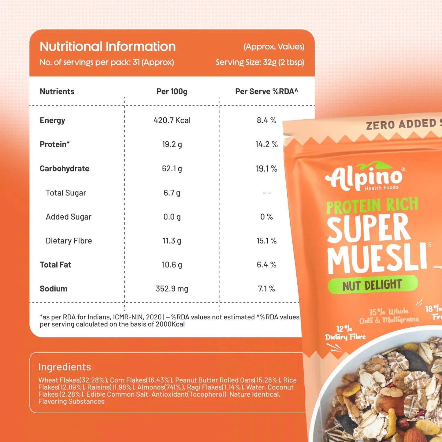 Alpino Super Muesli (Whole Grain Breakfast Cereal) - 400 gm