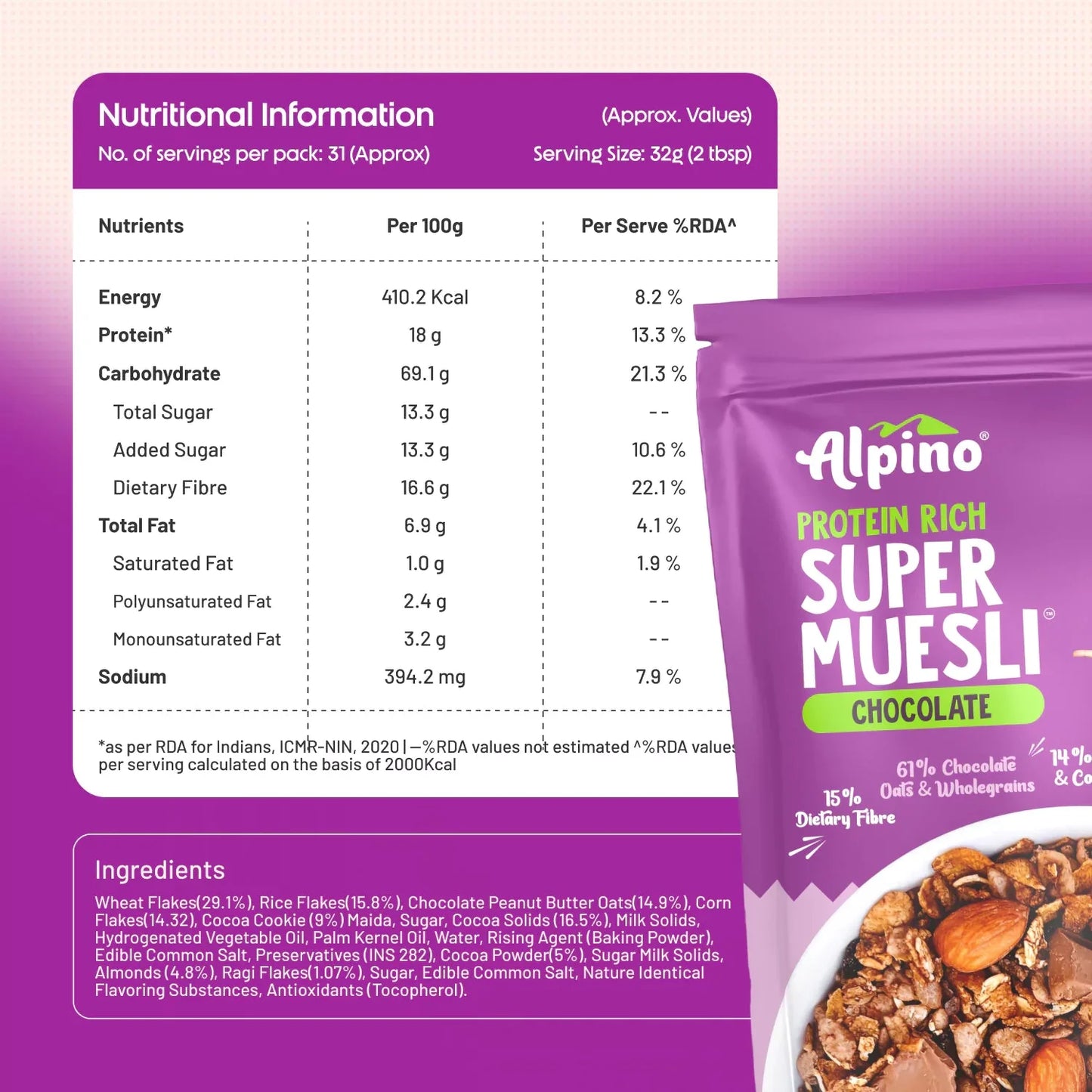 Alpino Super Muesli (Whole Grain Breakfast Cereal) - 750 gm