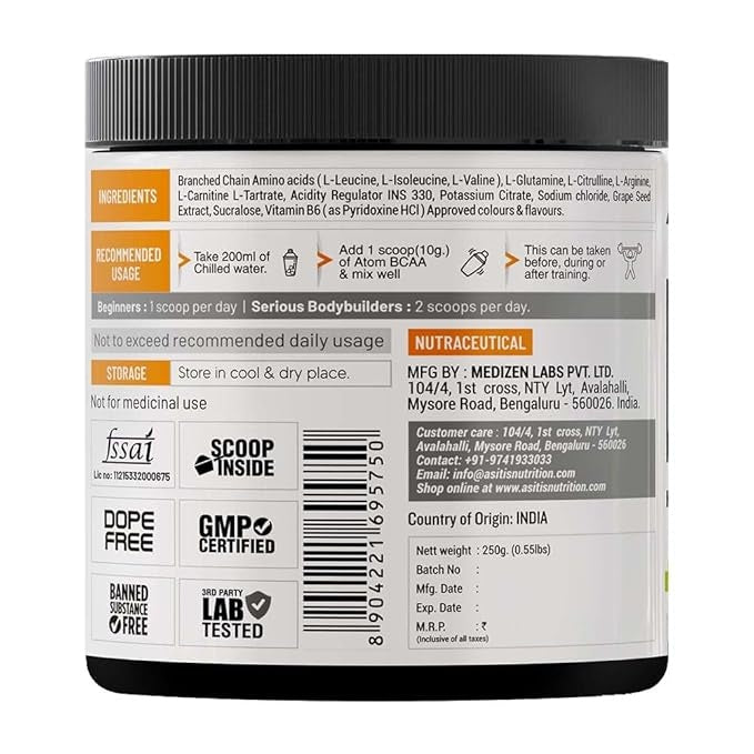 AS-IT-IS ATOM BCAA with L-arginine, L-Carnitine, L-Citrulline - 25 Servings