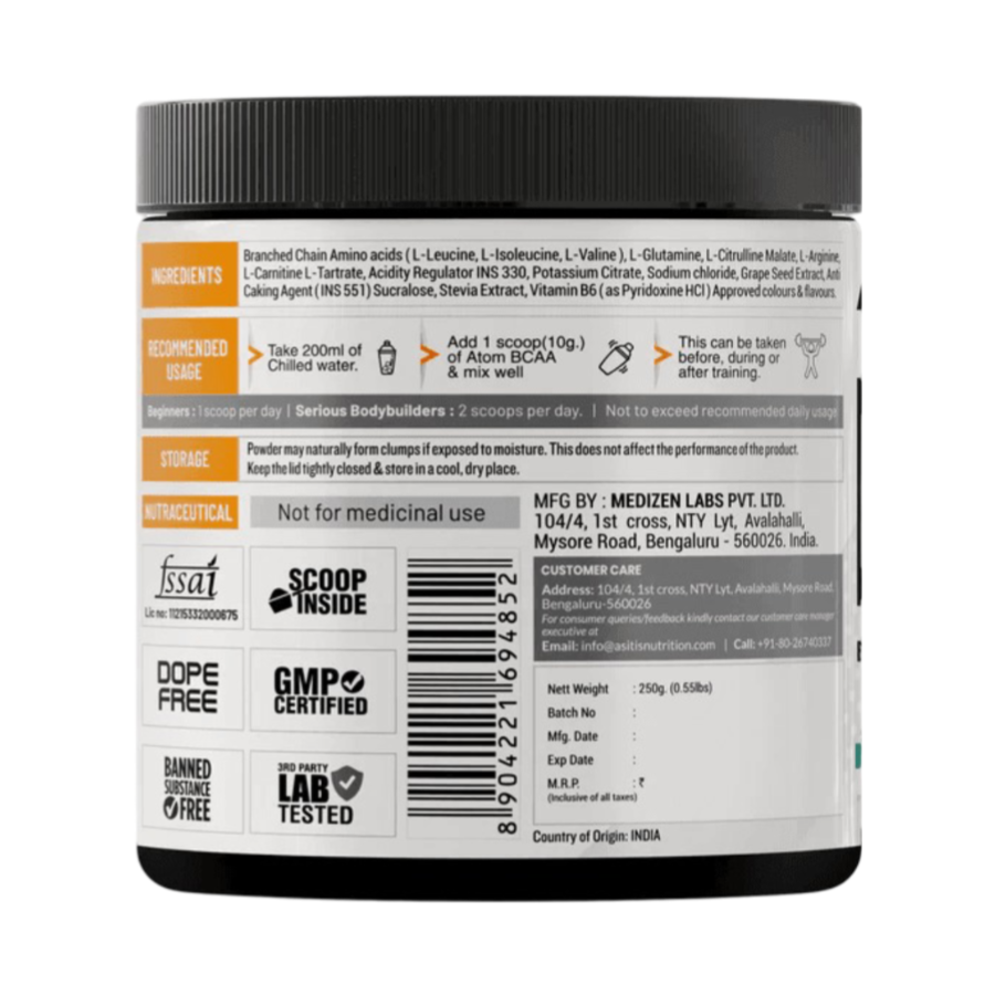 AS-IT-IS ATOM BCAA with L-arginine, L-Carnitine, L-Citrulline - 25 Servings