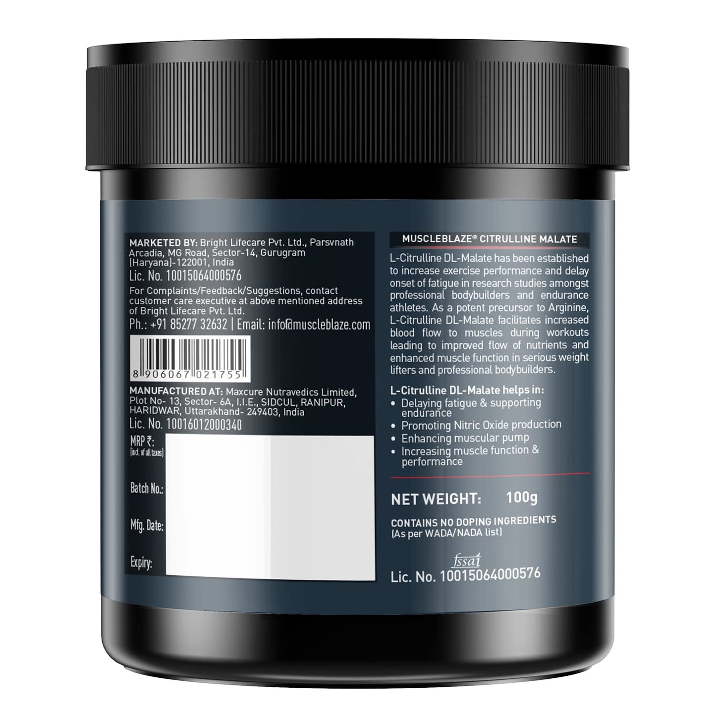 MuscleBlaze Citrulline Malate - 100 Gms