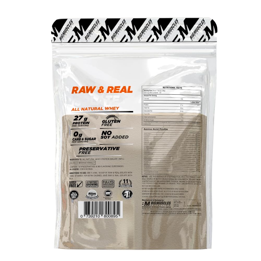 Big Muscles Raw & Real Isolate Whey Unflavoured -2.2 Lbs