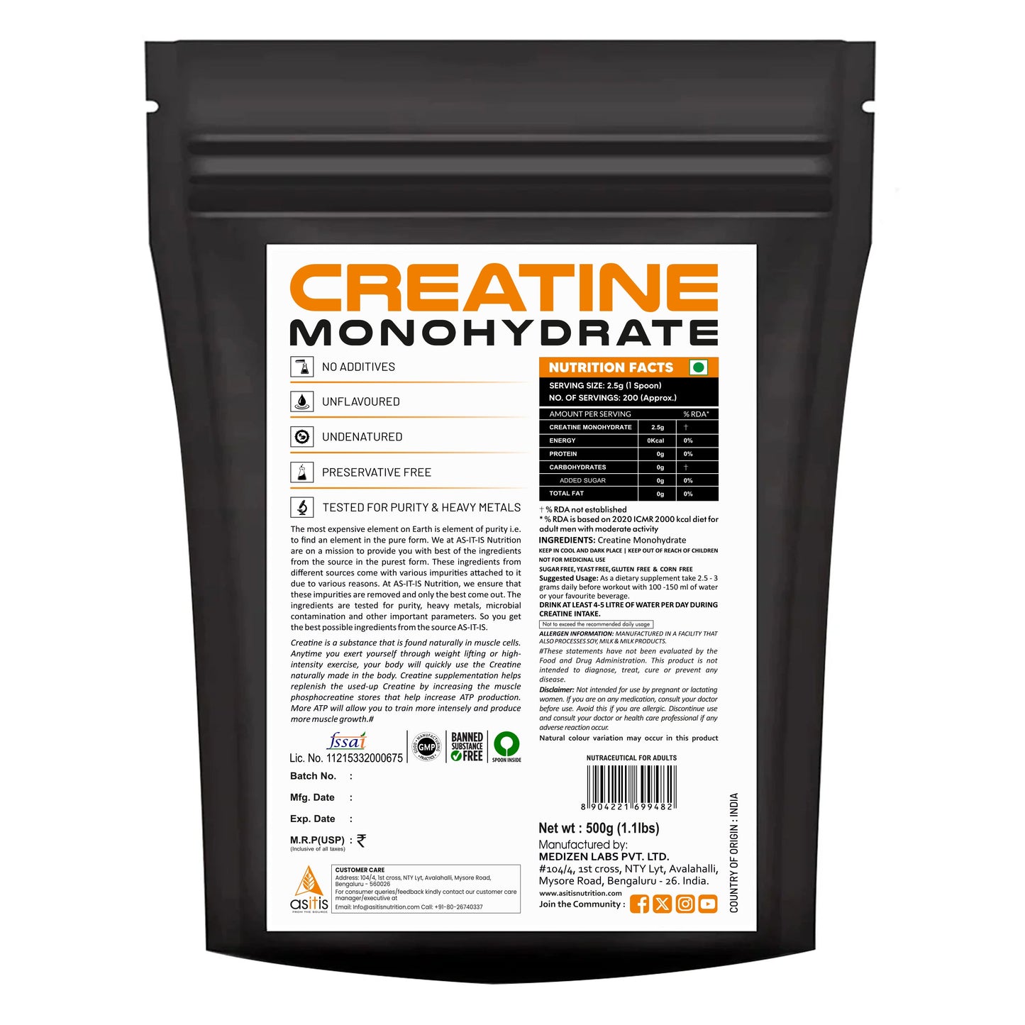 AS-IT-IS Nutrition Pure Creatine Monohydrate 250 Gms