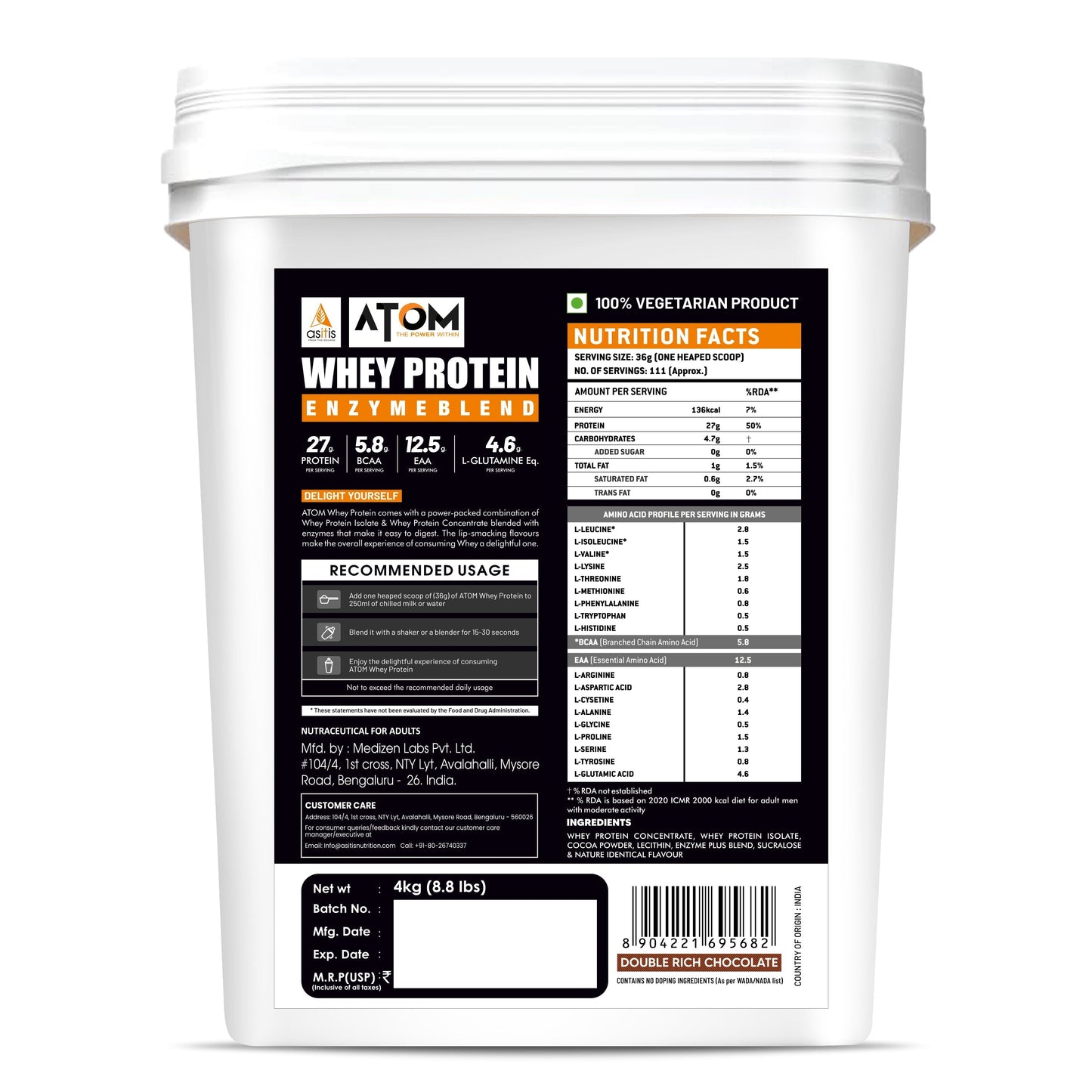 AS-IT-IS Atom Whey Protein with Digestive Enzymes - 4 Kg