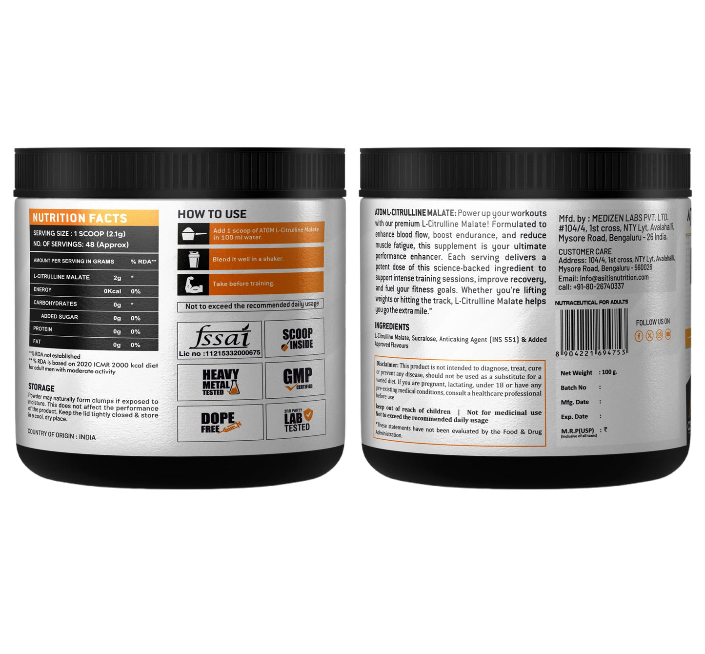 AS-IT-IS ATOM L Citrulline Malate - 48 Servings