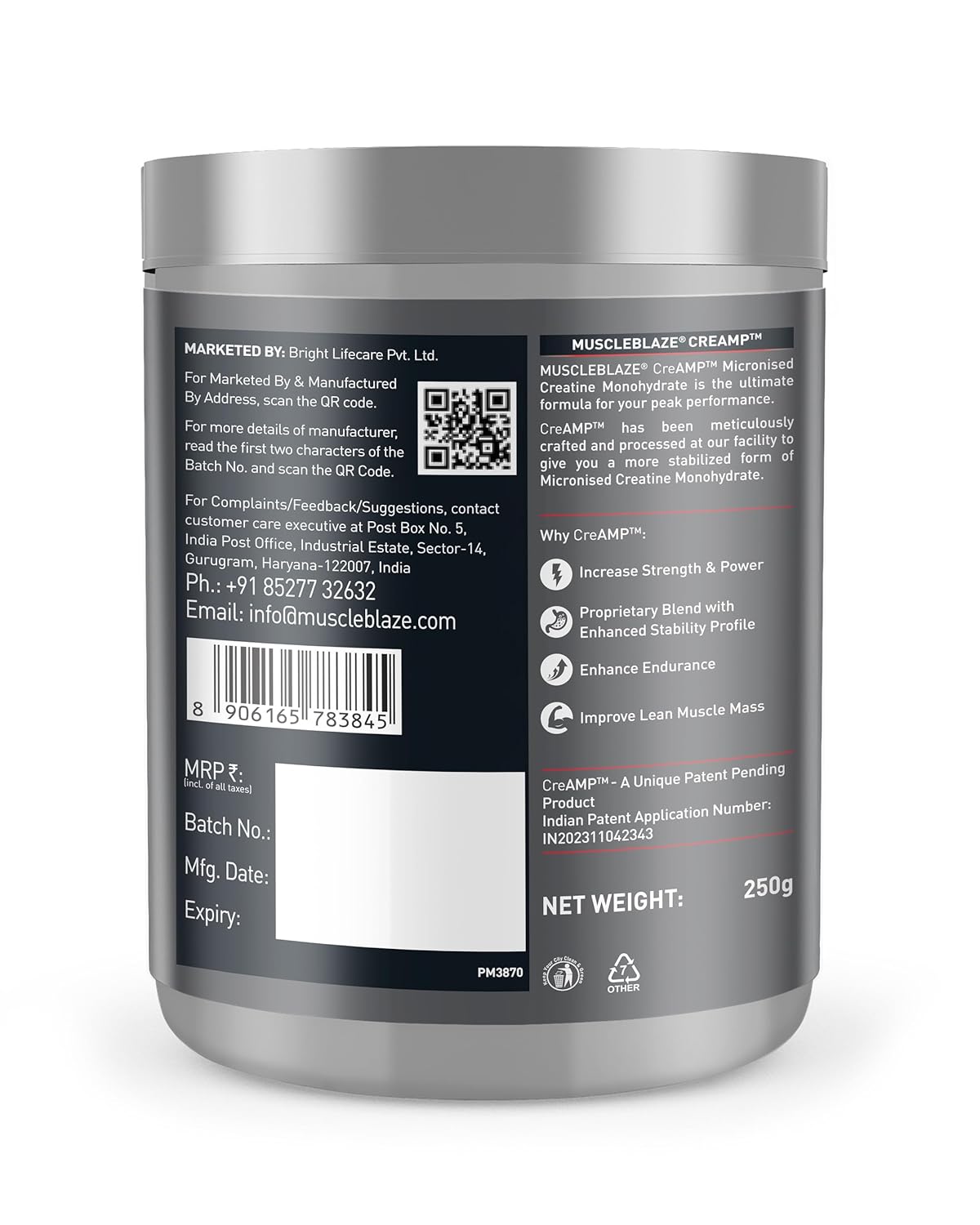 MuscleBlaze Creatine Monohydrate CreAMP 250gm