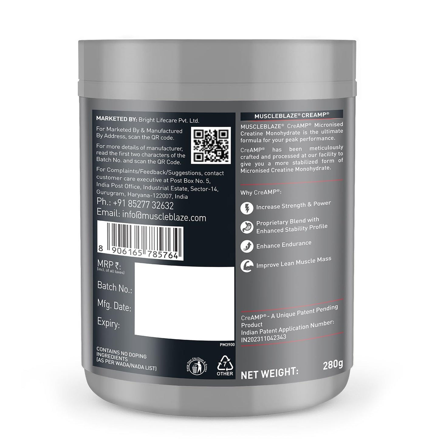 MuscleBlaze Creatine Monohydrate CreAMP 280gm