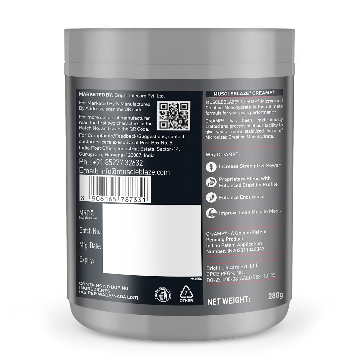 MuscleBlaze Creatine Monohydrate CreAMP 280gm
