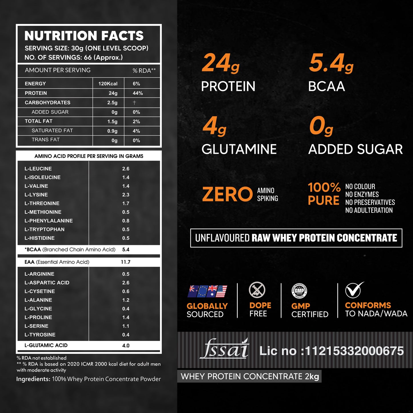 AS-IT-IS Nutrition Raw Whey Protein Concentrate 80% Unflavoured, 2 Kg