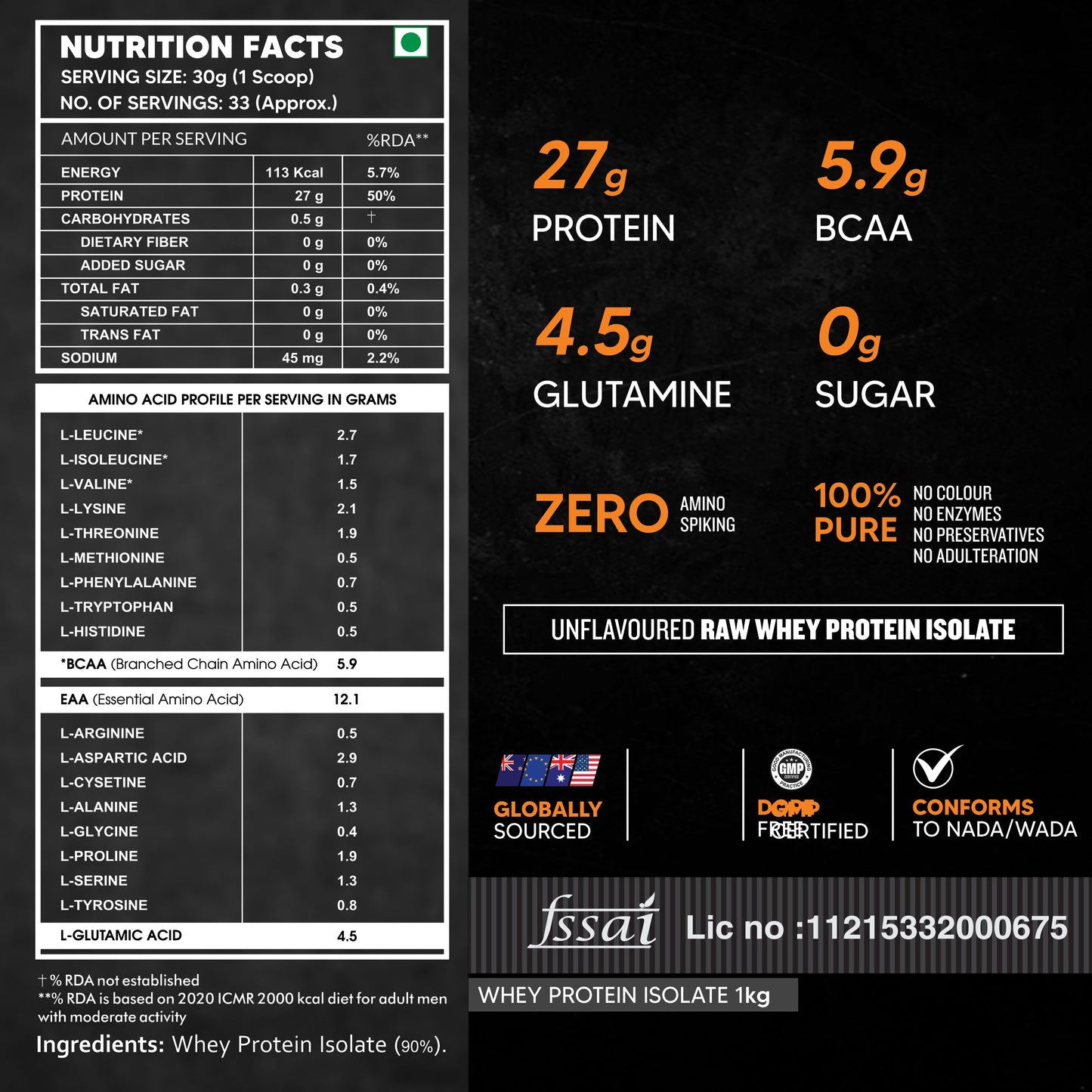 AS-IT-IS Nutrition Raw Whey Protein Isolate 90% 1 kg
