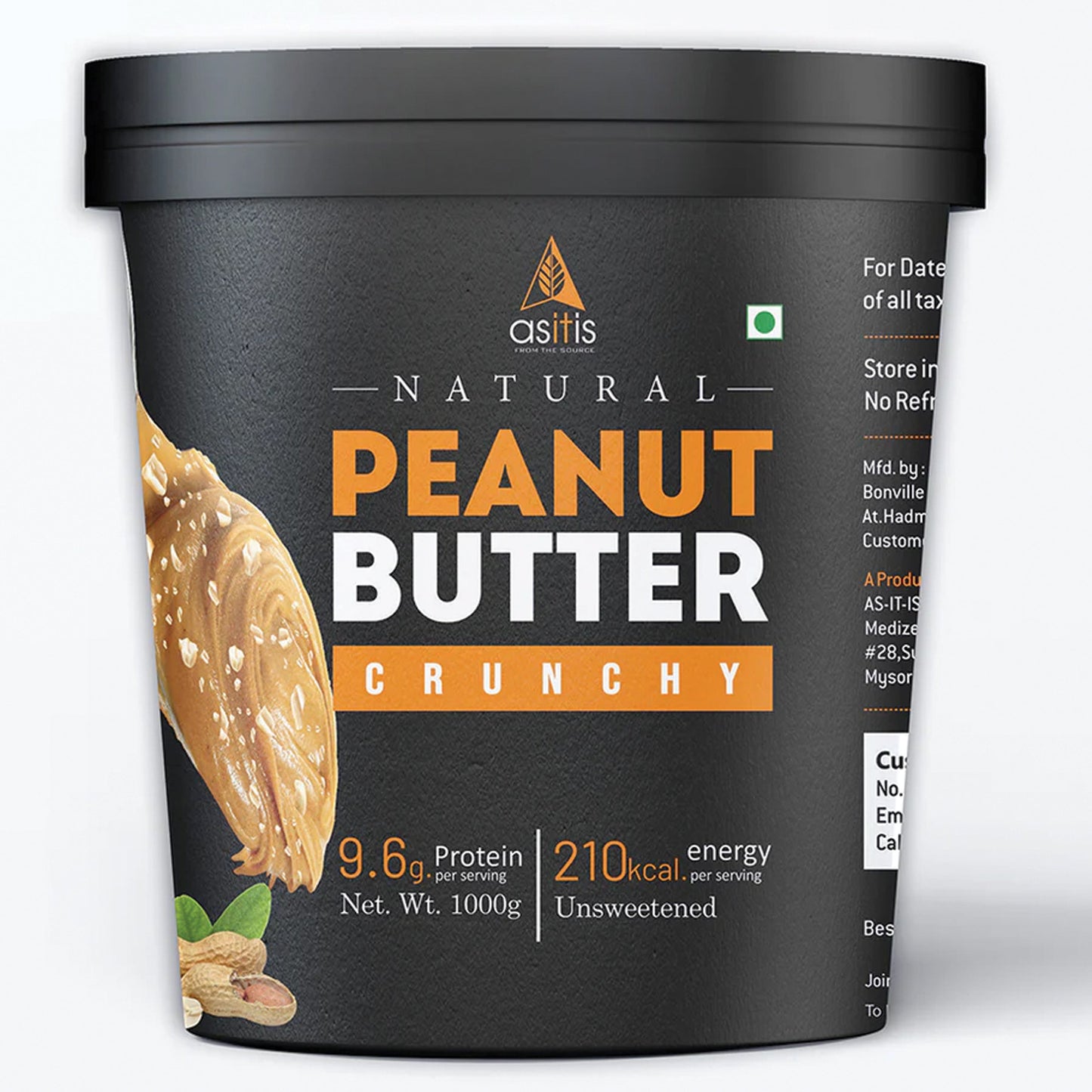 AS-IT-IS Nutrition Peanut Butter Crunchy (Natural & Unsweetened) 1 kg