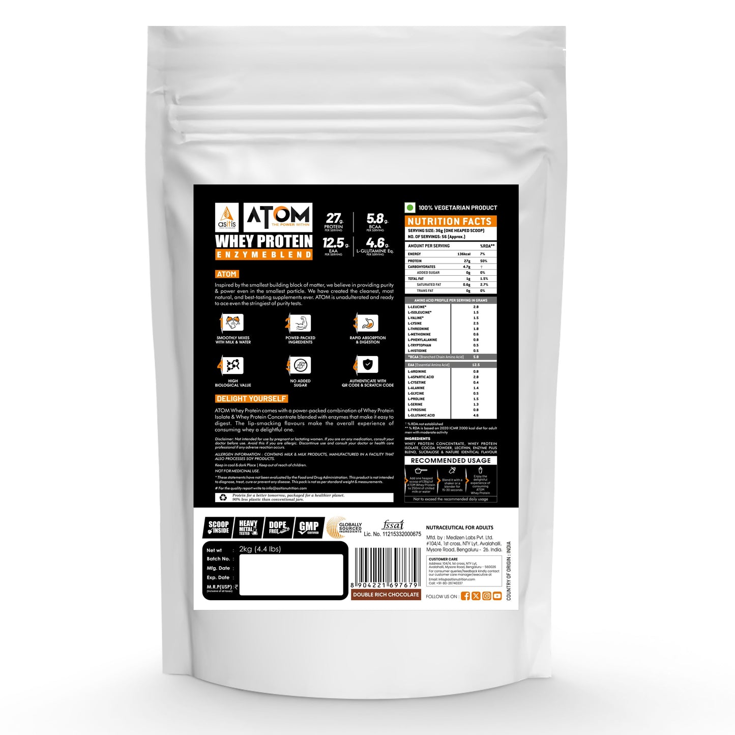 AS-IT-IS Atom Whey Protein with Digestive Enzymes 4.4 Lbs (2 kg )