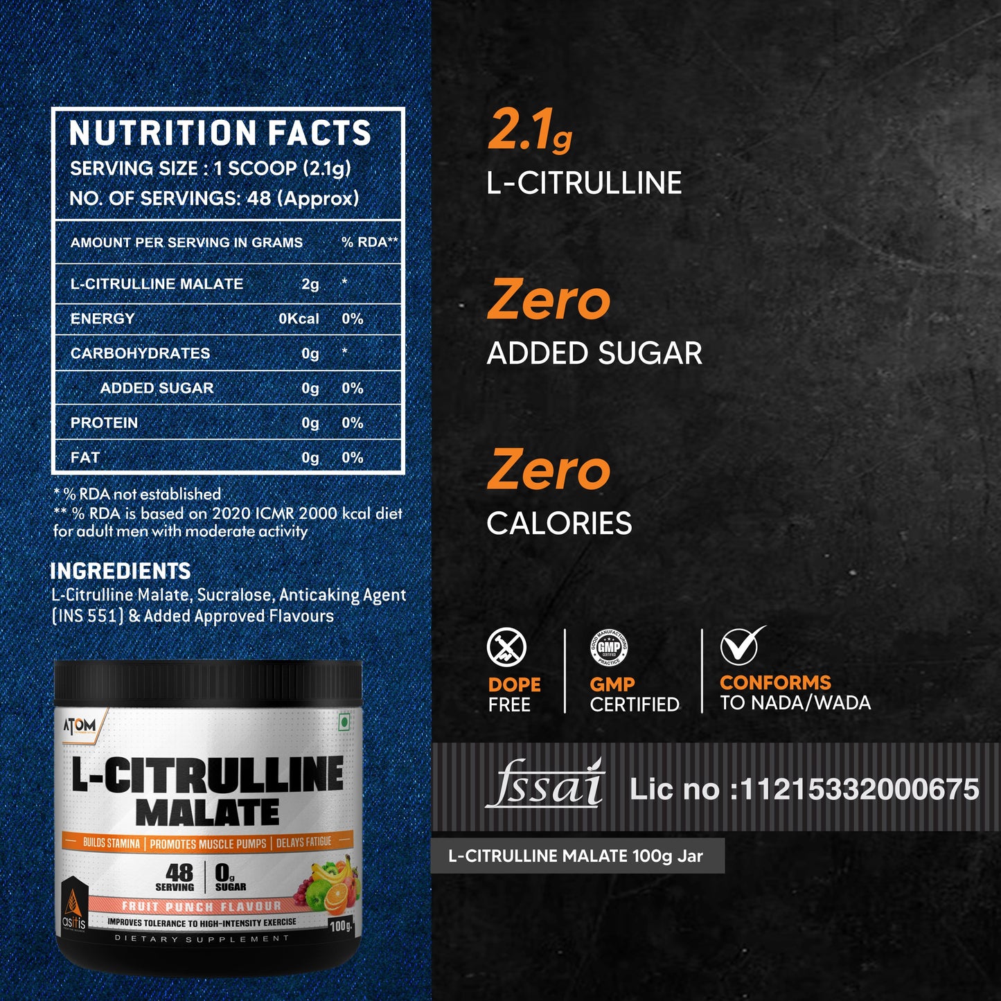 AS-IT-IS ATOM L Citrulline Malate - 48 Servings
