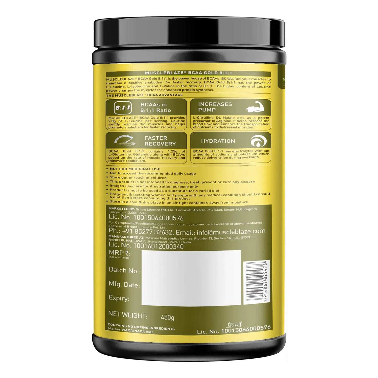 MuscleBlaze BCAA Gold 8:1:1 450 Gms